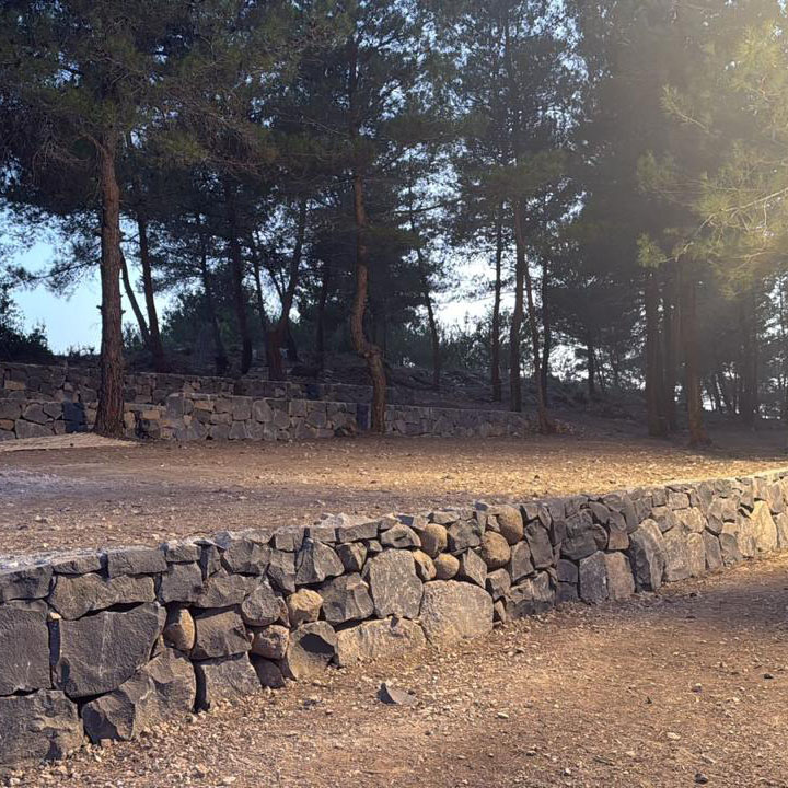 Stone terraces at the Horizon Pines camping ground in Lebanon