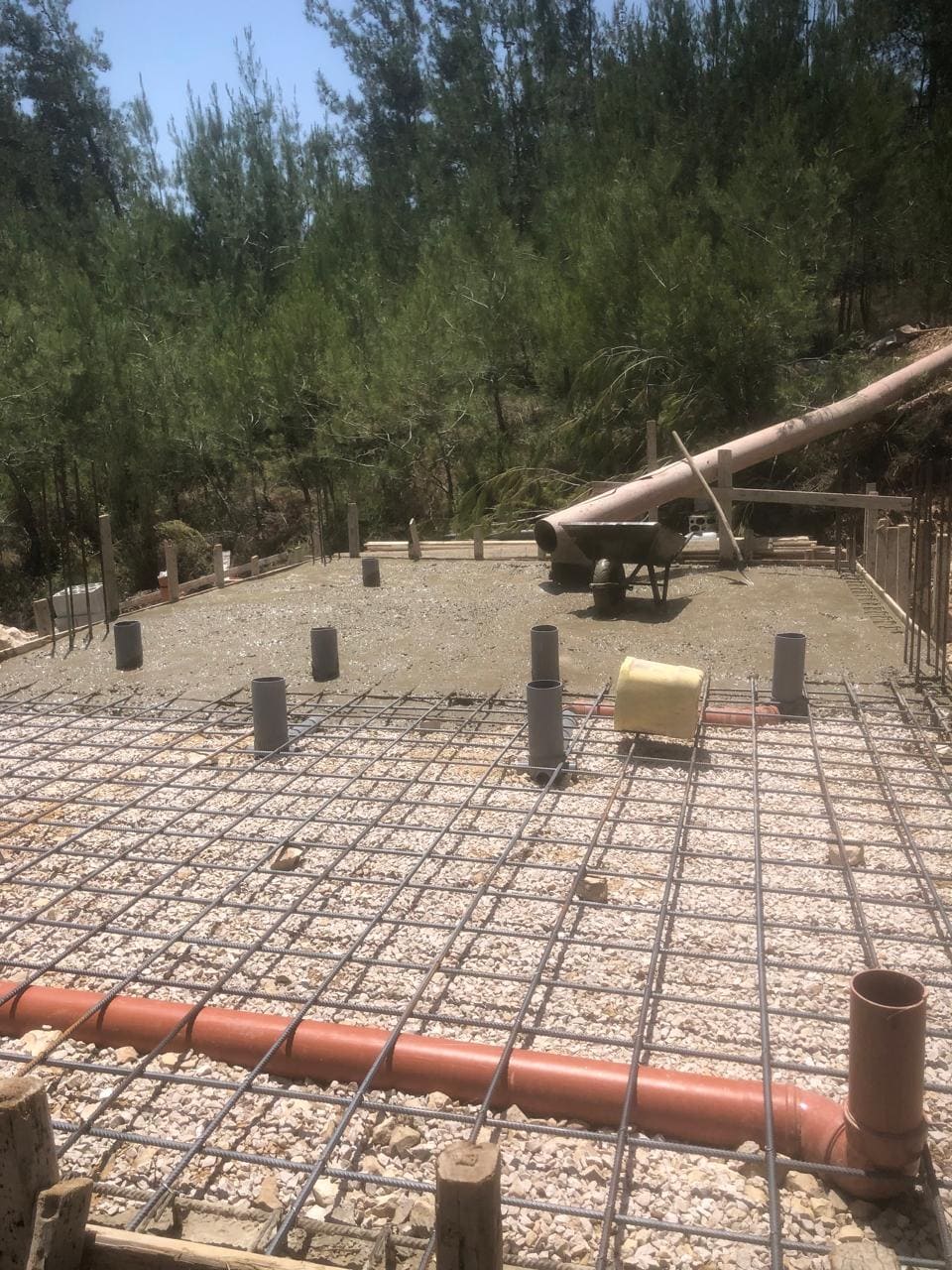 Steel grid and plumbing setup for the foundation at Horizon Pines, Lebanon