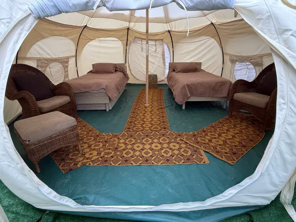 Lotus Belle tent — interior twin beds